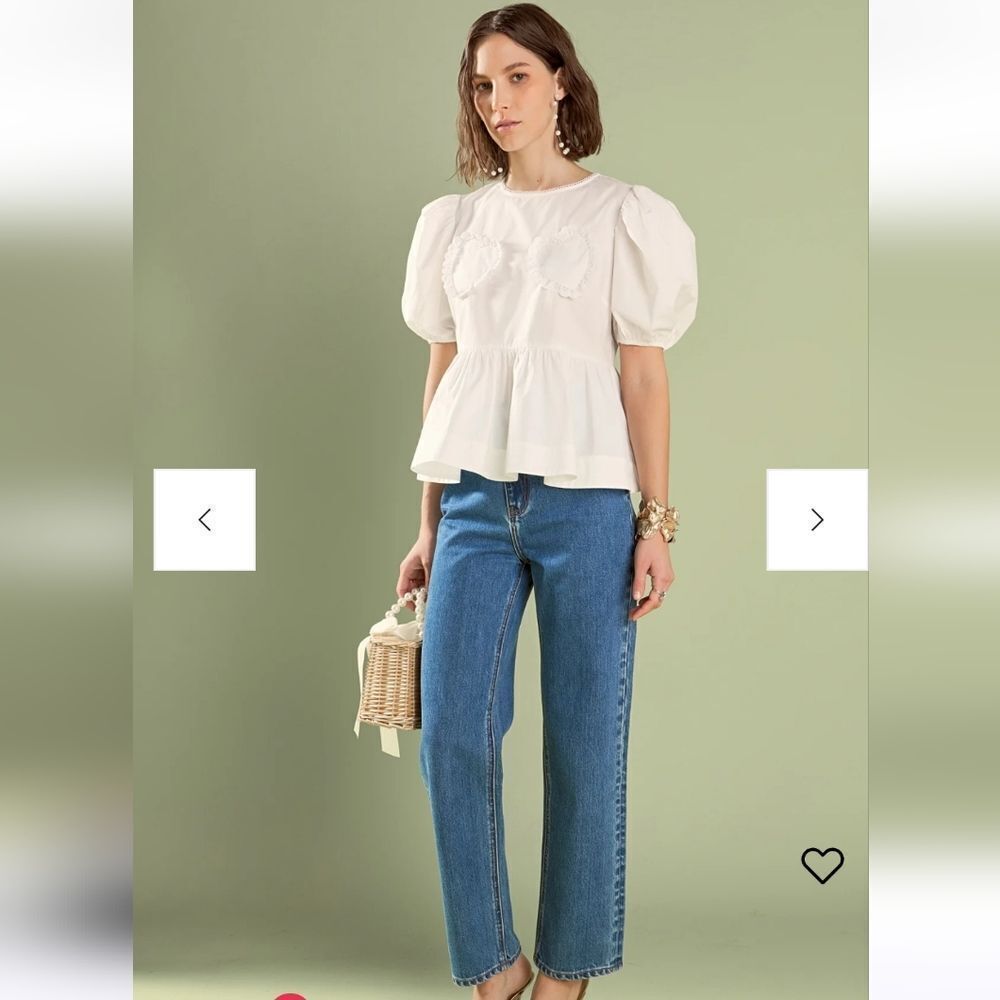 English Factory Linda Heart Peplum Top Womens White Size M NWT